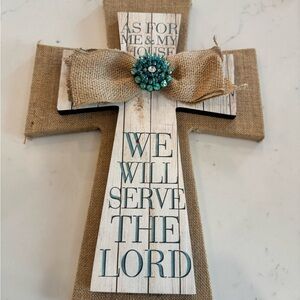 Rustic Burlap Cross with Inspirational Scripture - As for me and my house